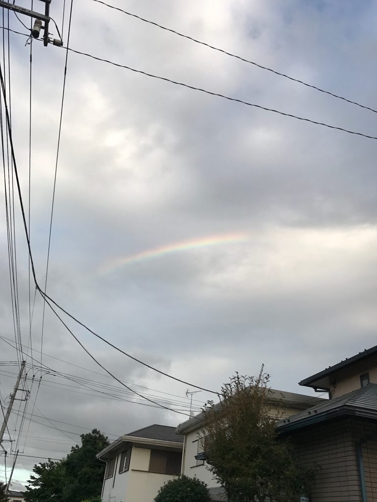 雲の間から虹が見えました！